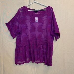 Lane Bryant Vibrant Purple Lace Blouse Sheer